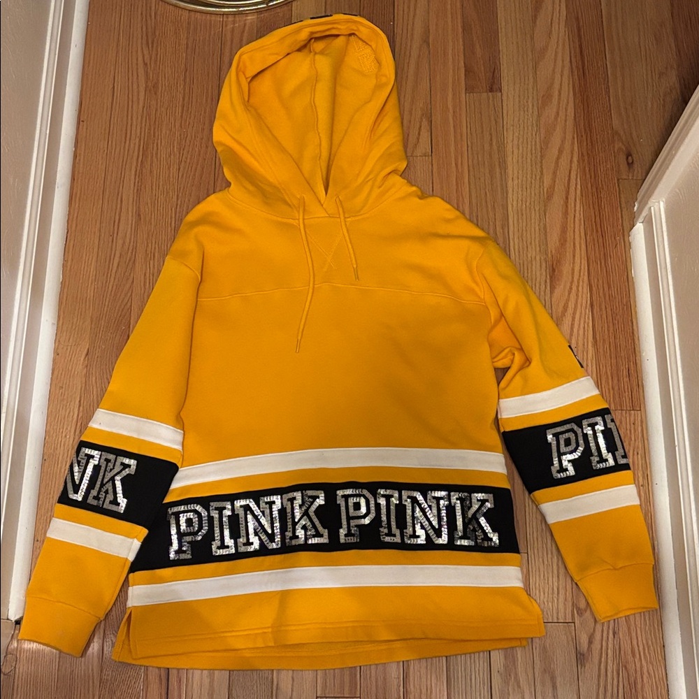 Victoria's Secret PINK Yellow Longsleeve Pullover with PINK Sequin logo on Hood
